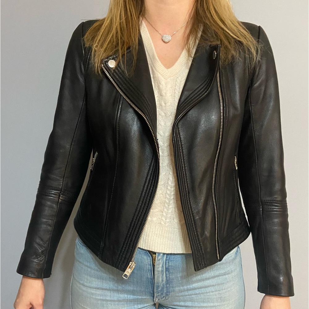 Michael Kors Black Leather Biker Jacket Size M